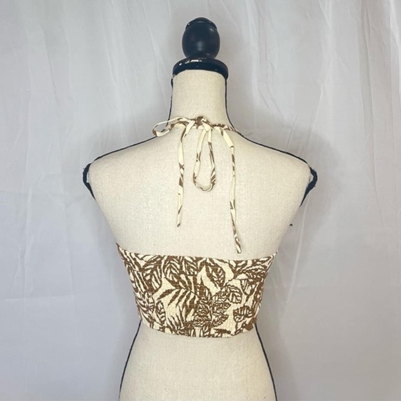 House of Harlow 1960 Brown Leaf Print Crop Top - Picture 4 of 10